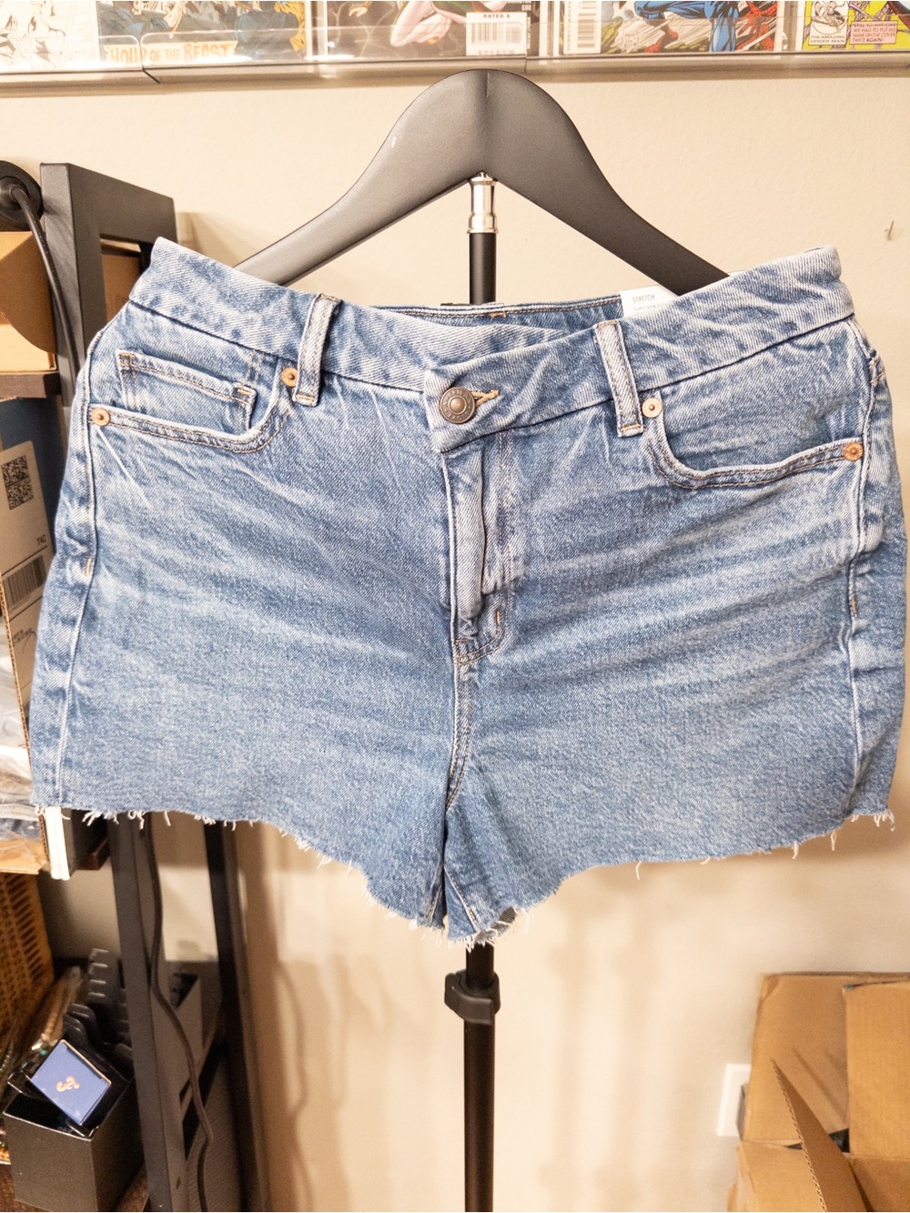 American Eagle Outfitters Curvy Mom Blue Denim Cutoff Shorts